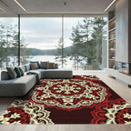 Crimson Ivory Floral Mandala Lace Rug