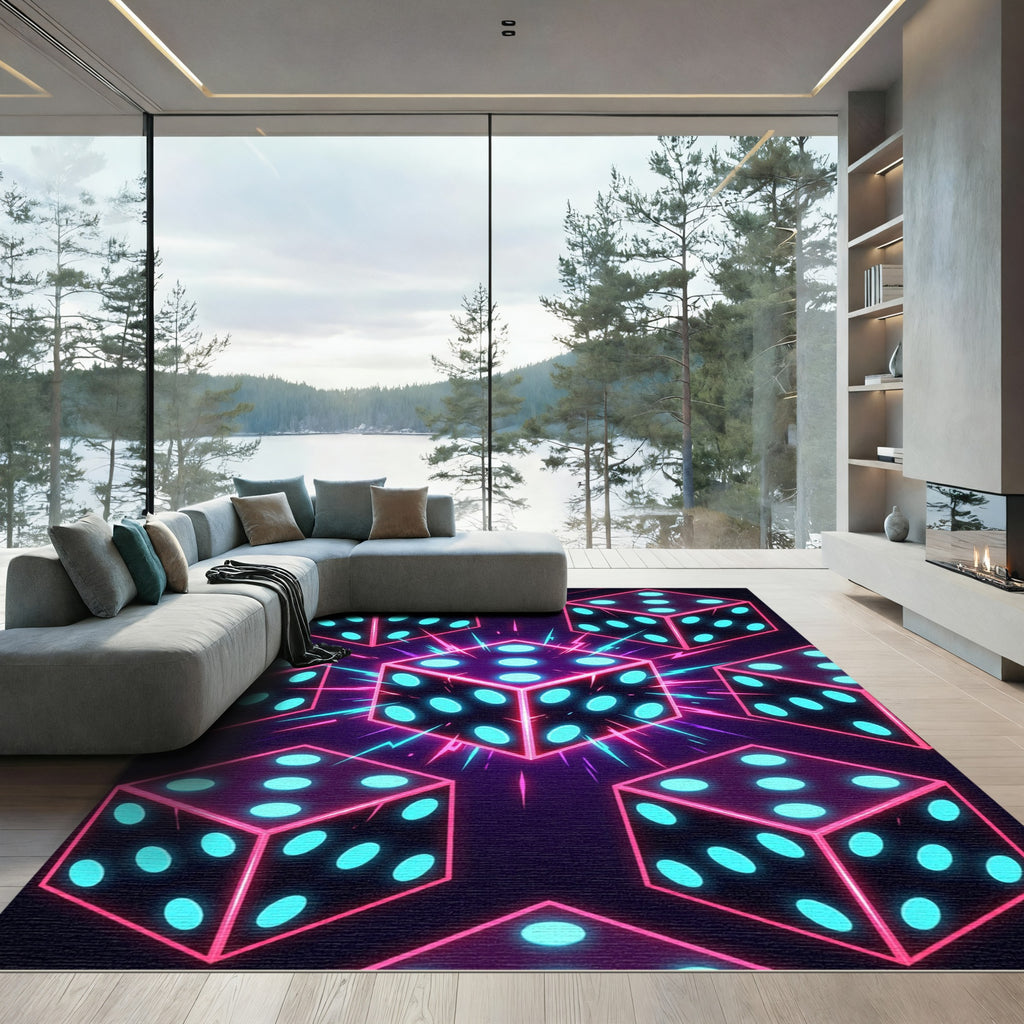 Neon Cube Glow Geometric Dice Art Rug