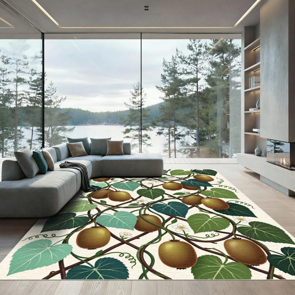 Botanical Kiwi Fruit Vine Illustration Rug