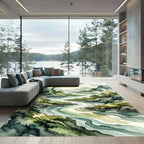Serene Green Watercolor Landscape River Rug