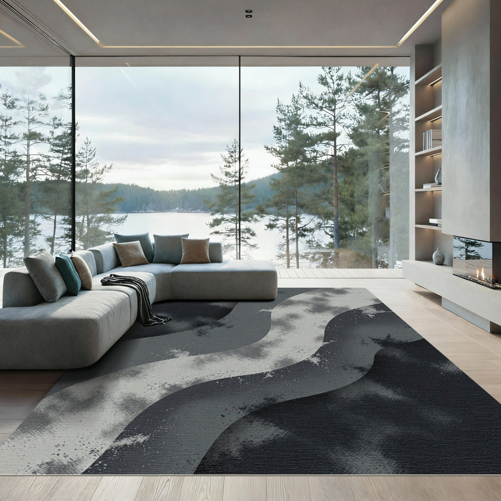Monochromatic Wavy Layered Abstract Cloud Rug