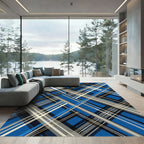Bold Blue Plaid Overlay Pattern Rug
