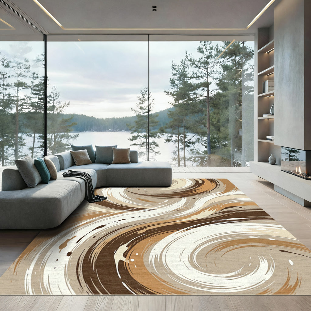 Sophisticated Earthy Tone Abstract Swirl Rug