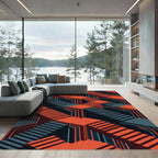 Orange and Teal Geometric Stairs Rug