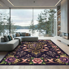 Regal Plum Floral Crest Scroll Emblem Rug