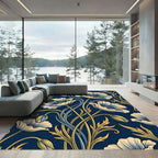 Art Nouveau Navy Blue Poppy Floral Rug