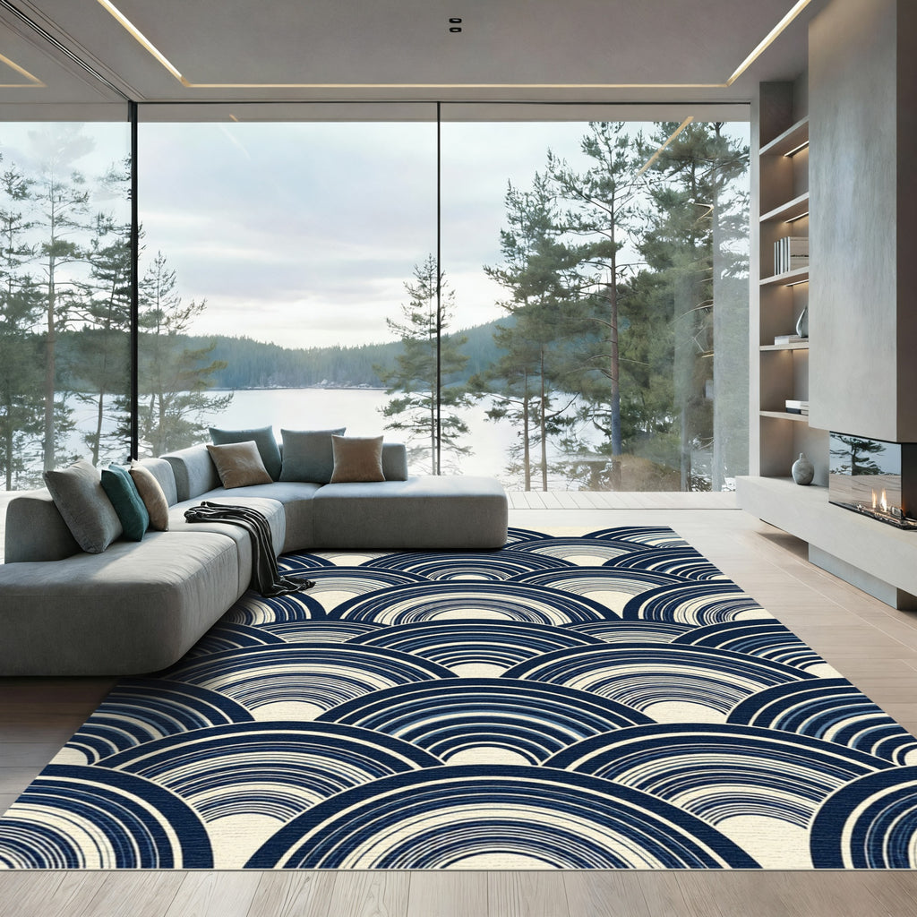 Indigo Japanese Wave Arch Rug