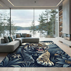 Fierce Tiger Roaring Among Jungle Blooms Rug