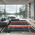 Distressed Red White Football Field Grid Rug