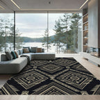 Golden Geometric Aztec Diamond Charcoal Rug