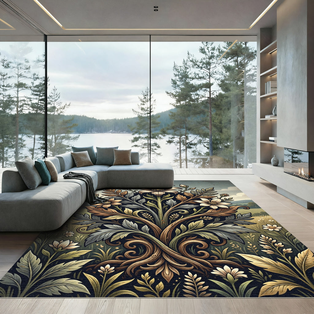 Earthy Floral Botanical Symmetry Art Rug