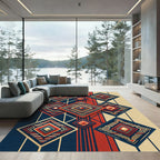 Geometric Navy Crimson Diamond Art Rug