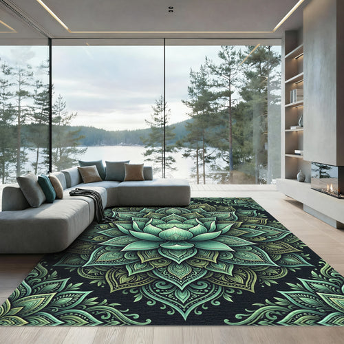 Aqua Green Lotus Mandala Rug