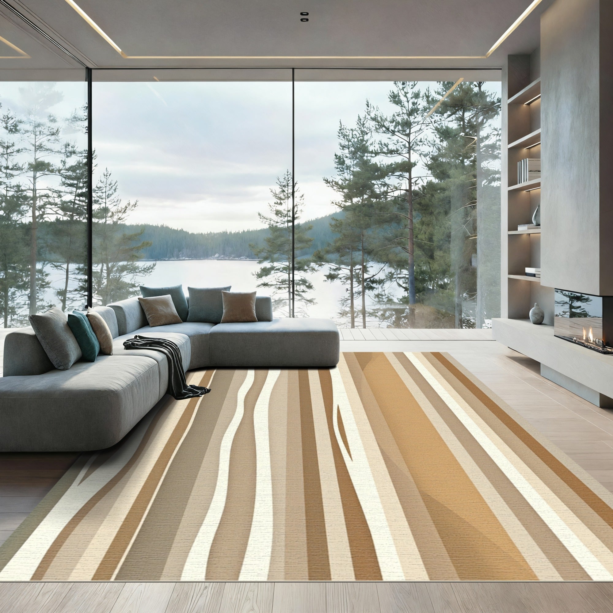 Minimalist Earth Tone Abstract Linear Rug