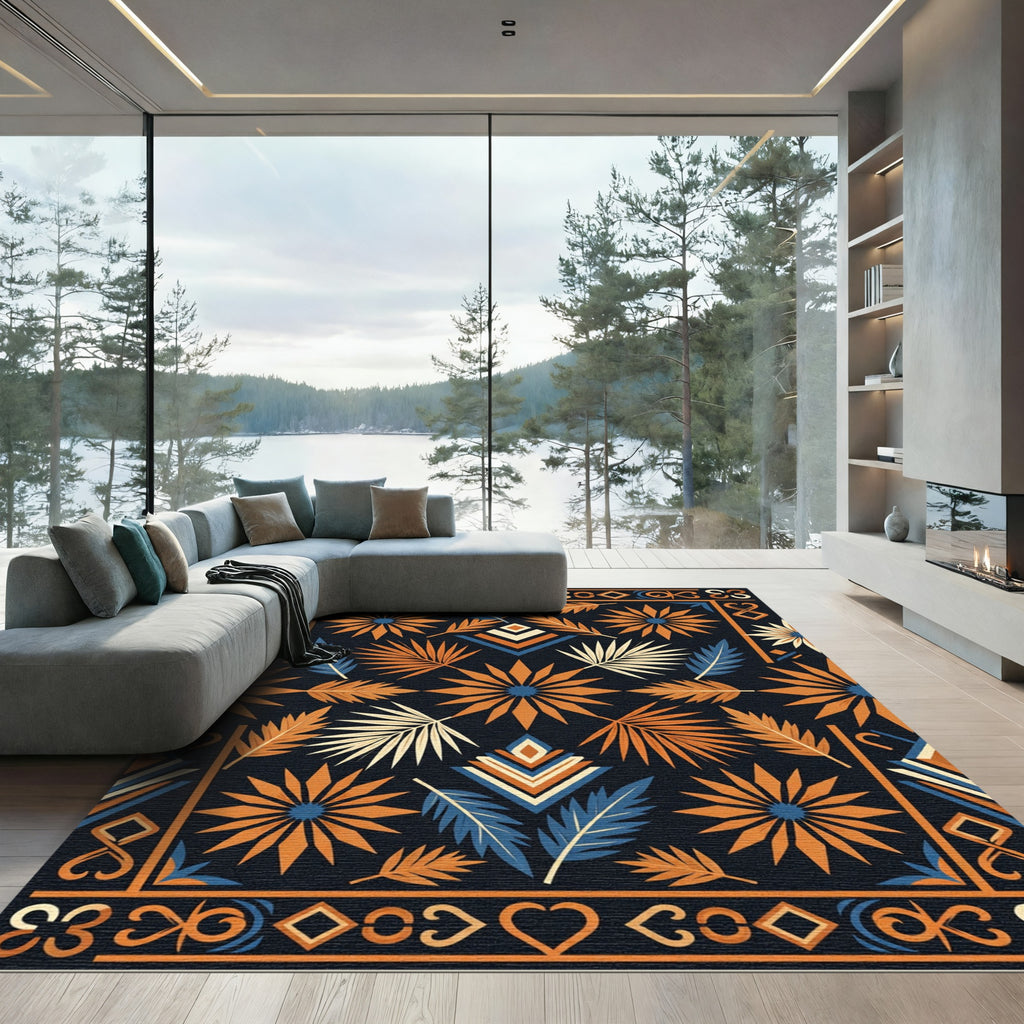 Geometric Earthy Floral Tropical Leaf Rug
