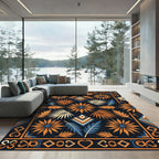 Geometric Earthy Floral Tropical Leaf Rug