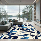Abstract Navy Ink Brush Stroke Rug