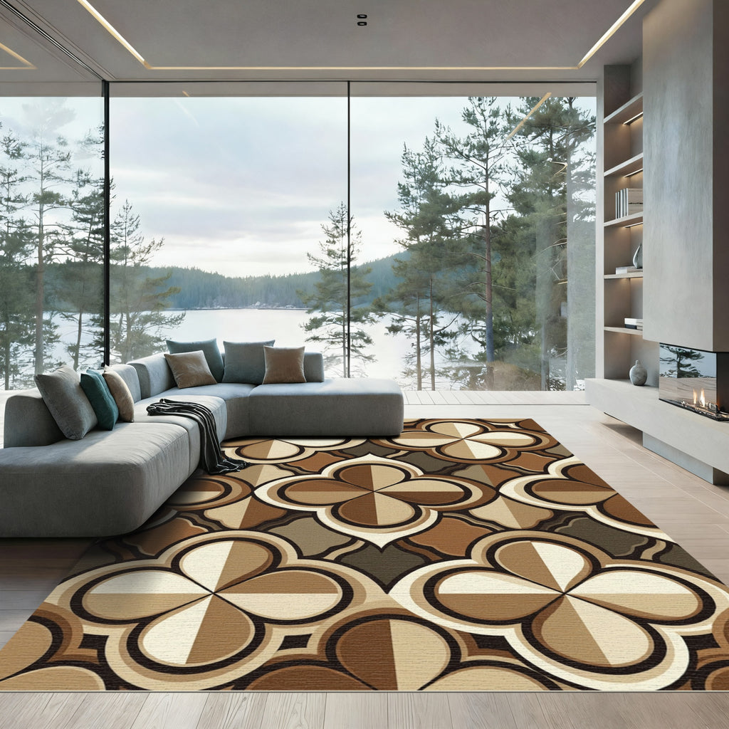 Mid Century Brown Quatrafoil Geometric Rug