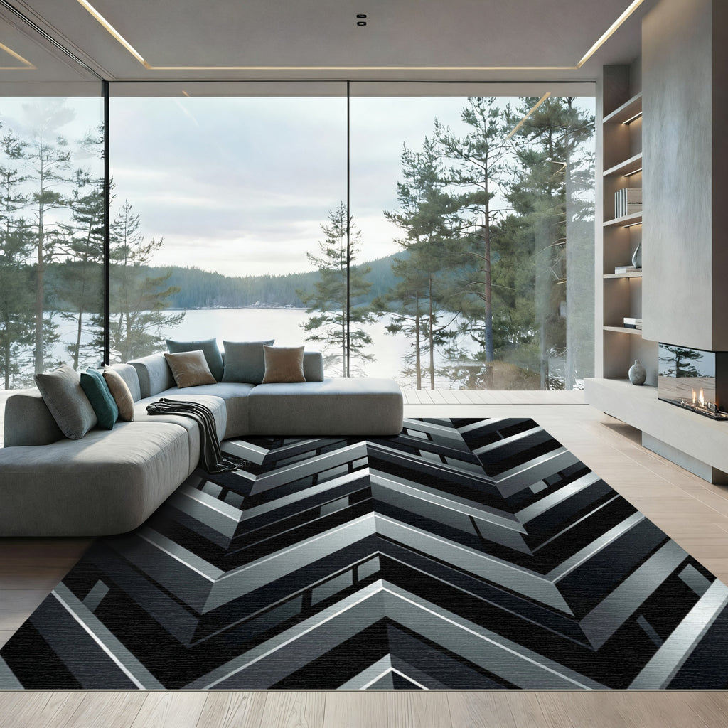 Monochromatic Geometric Chevron Weave Rug