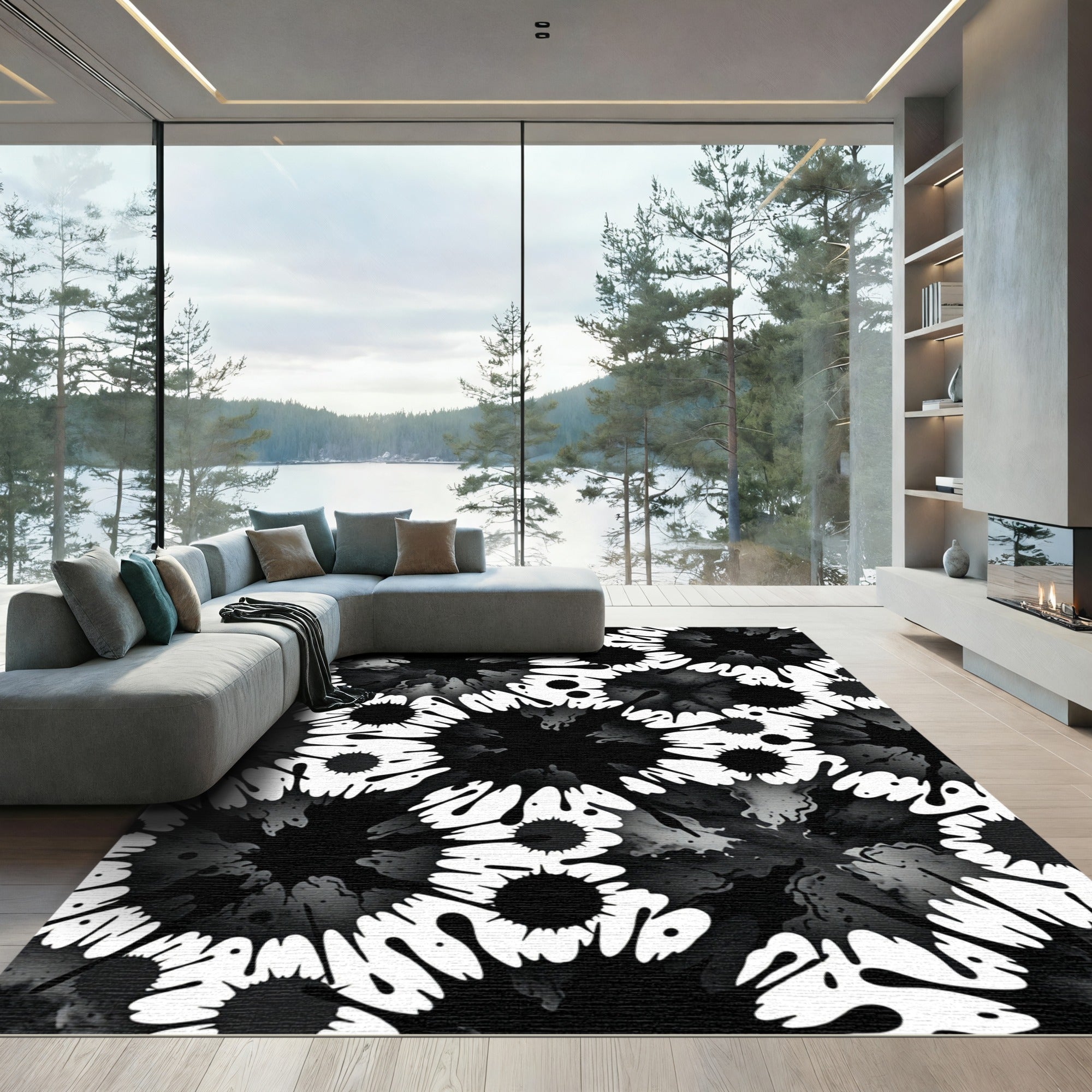 Bold Ink Splatter Blossom Rug