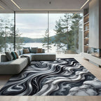 Monochromatic Fluid Swirl Marble Abstract Rug