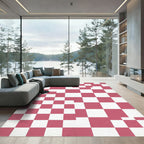Modern Pink and White Geometric Checkerboard Rug