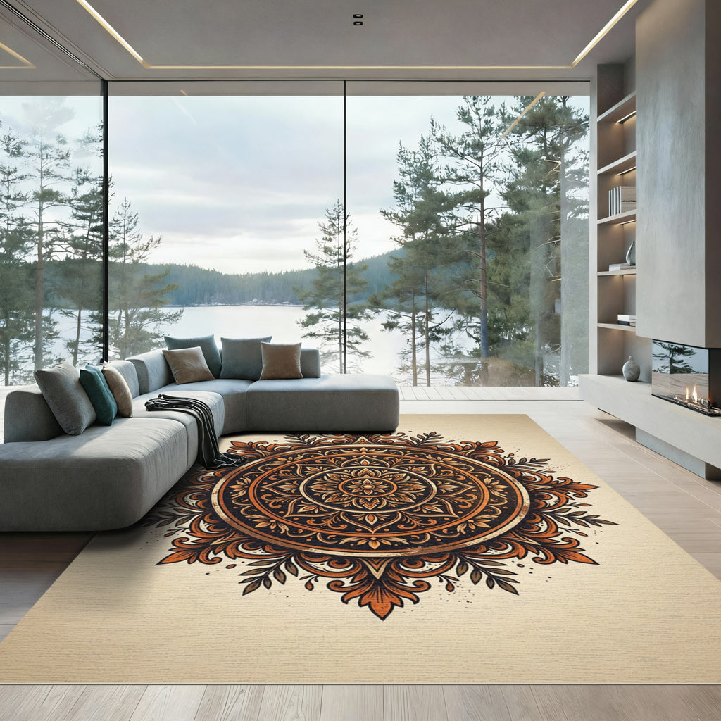 Intricate Rust Copper Floral Medallion Rug