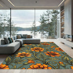 Vibrant Orange Floral Vine Rug