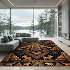 Golden Aztec Pyramid Ancient Temple Illustration Rug