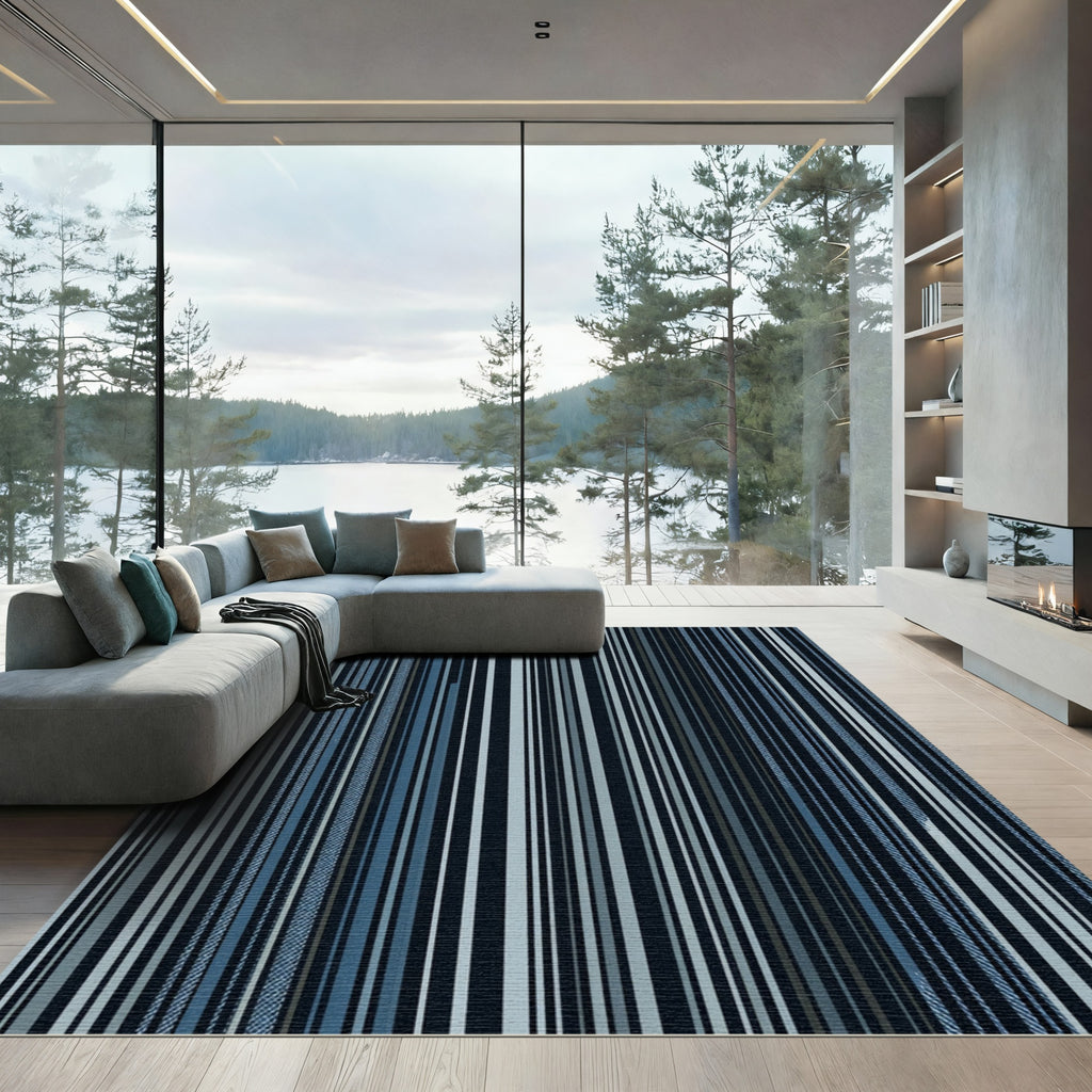Indigo Blue Vertical Stripe Appeal Rug