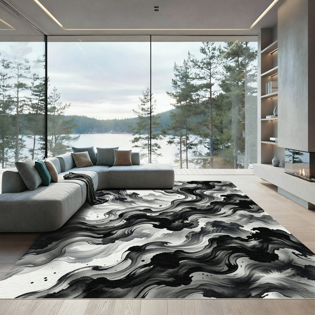 Ink Wash Mountain Scroll Rug
