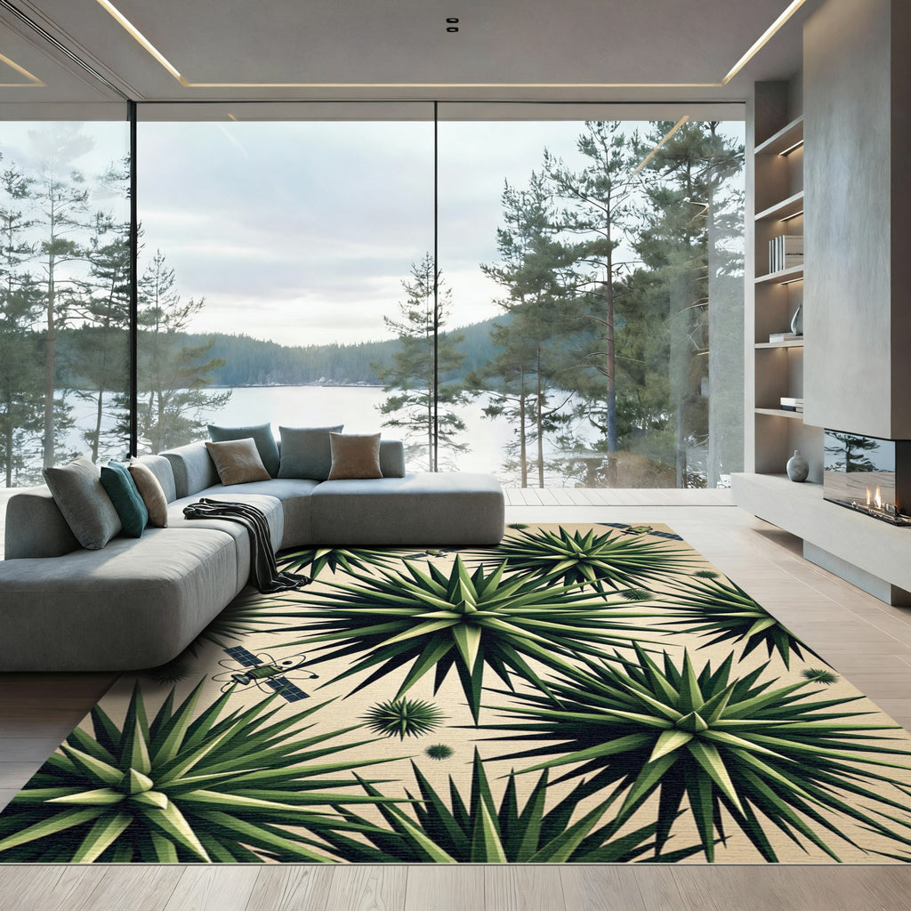 Emerald Starburst and Satellite Geometric Art Rug