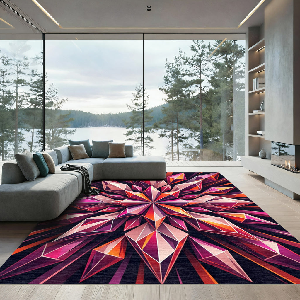 Radiant Pink Geometric Crystal Star Rug