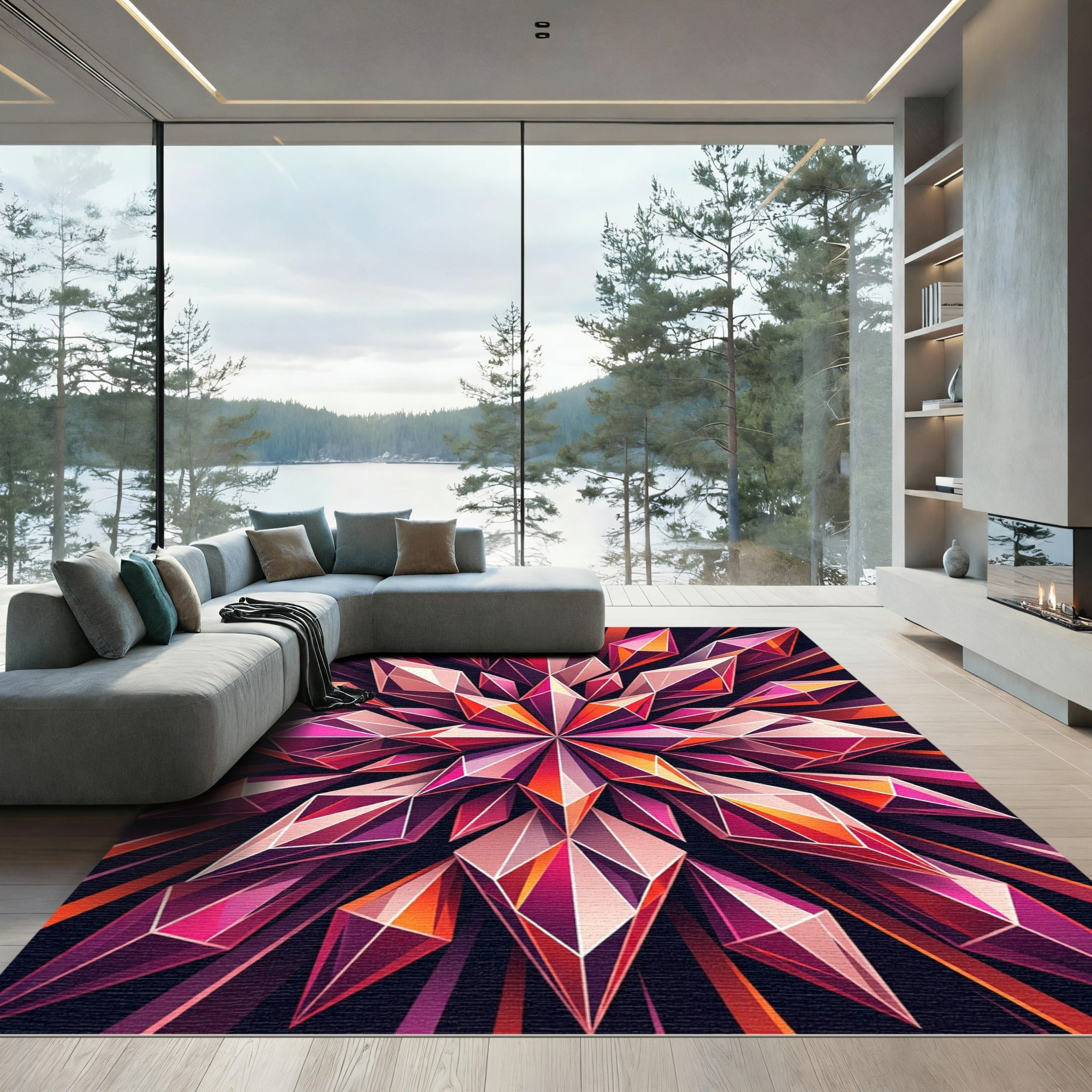 Radiant Pink Geometric Crystal Star Rug