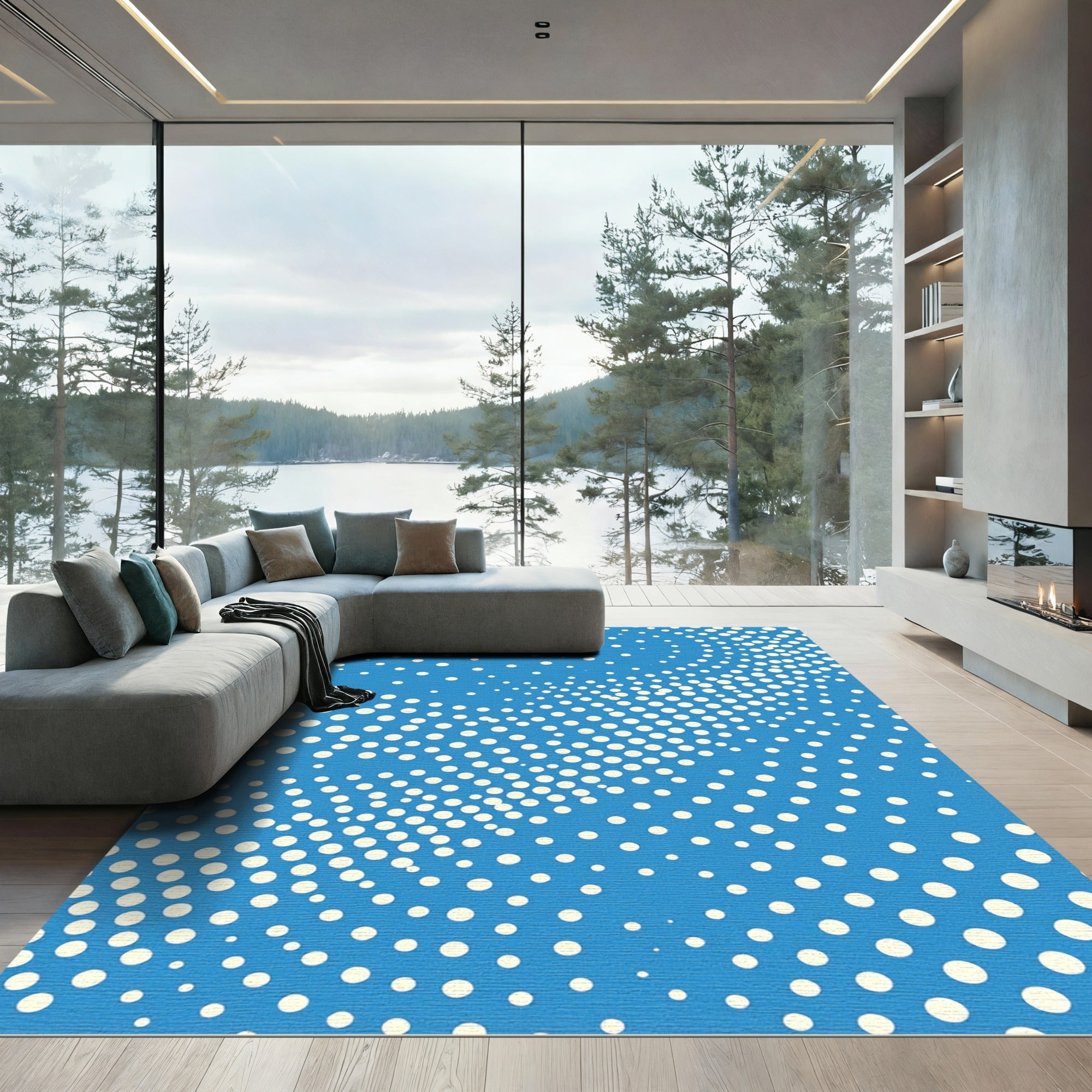 Bright Blue White Dot Wave Rug