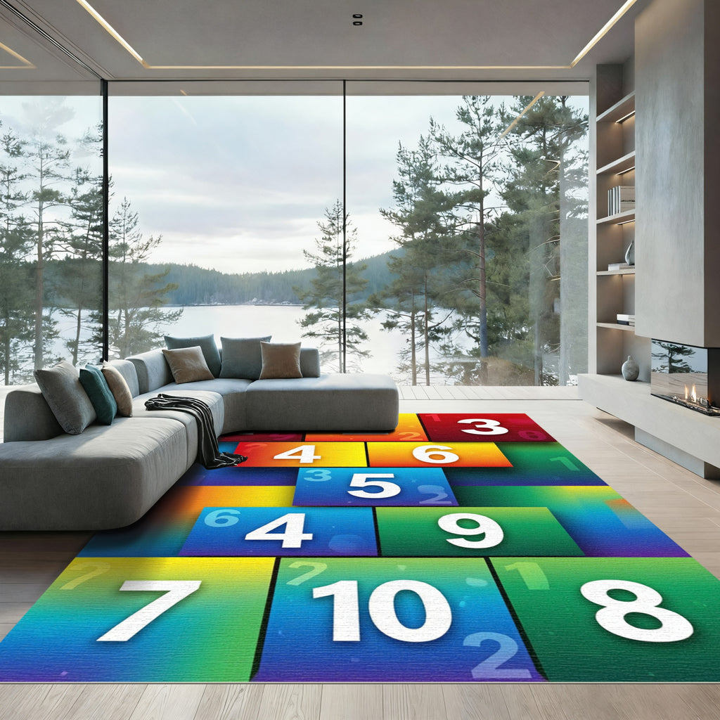 Vibrant Colorful Numerical Grid Artwork Rug