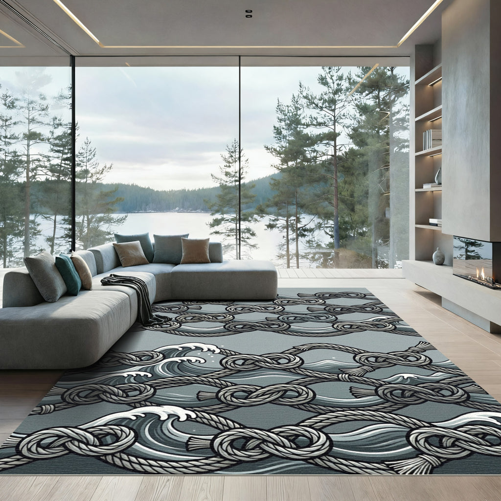 Gray Nautical Knot Wave Rug