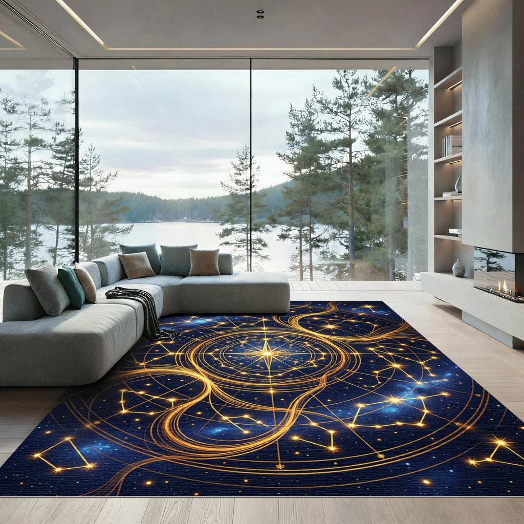 Celestial Golden Constellation Astral Map Rug
