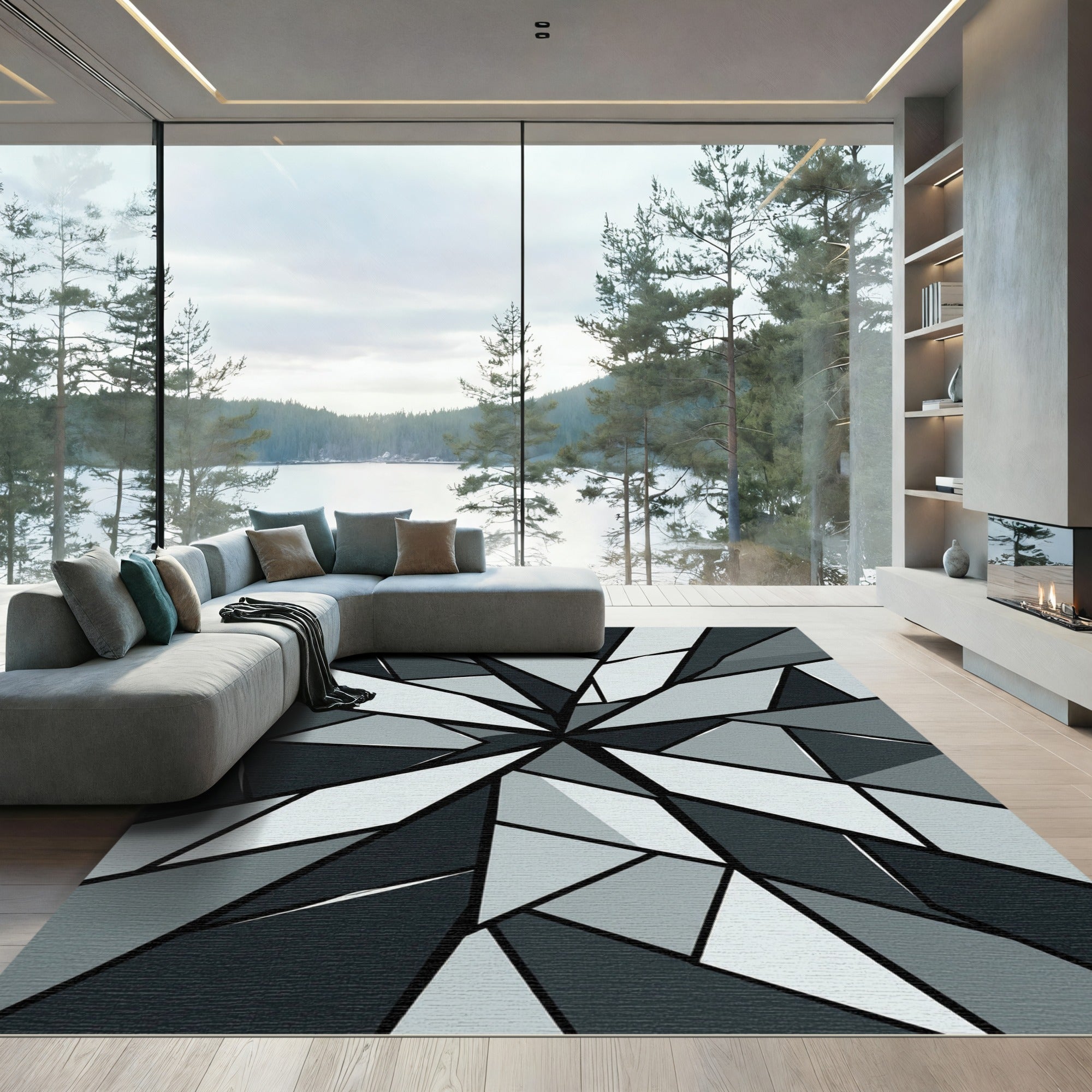 Monochrome Geometric Sharp Abstract Faceted Rug