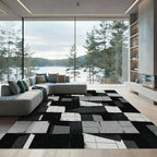 Monochrome Concrete Geometric Block Grid Rug