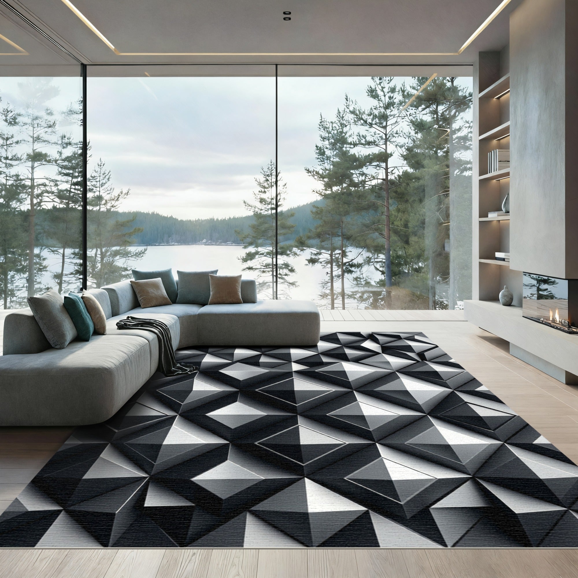 Monochromatic Gray Geometric Three-dimensional Pyramid 3D Rug