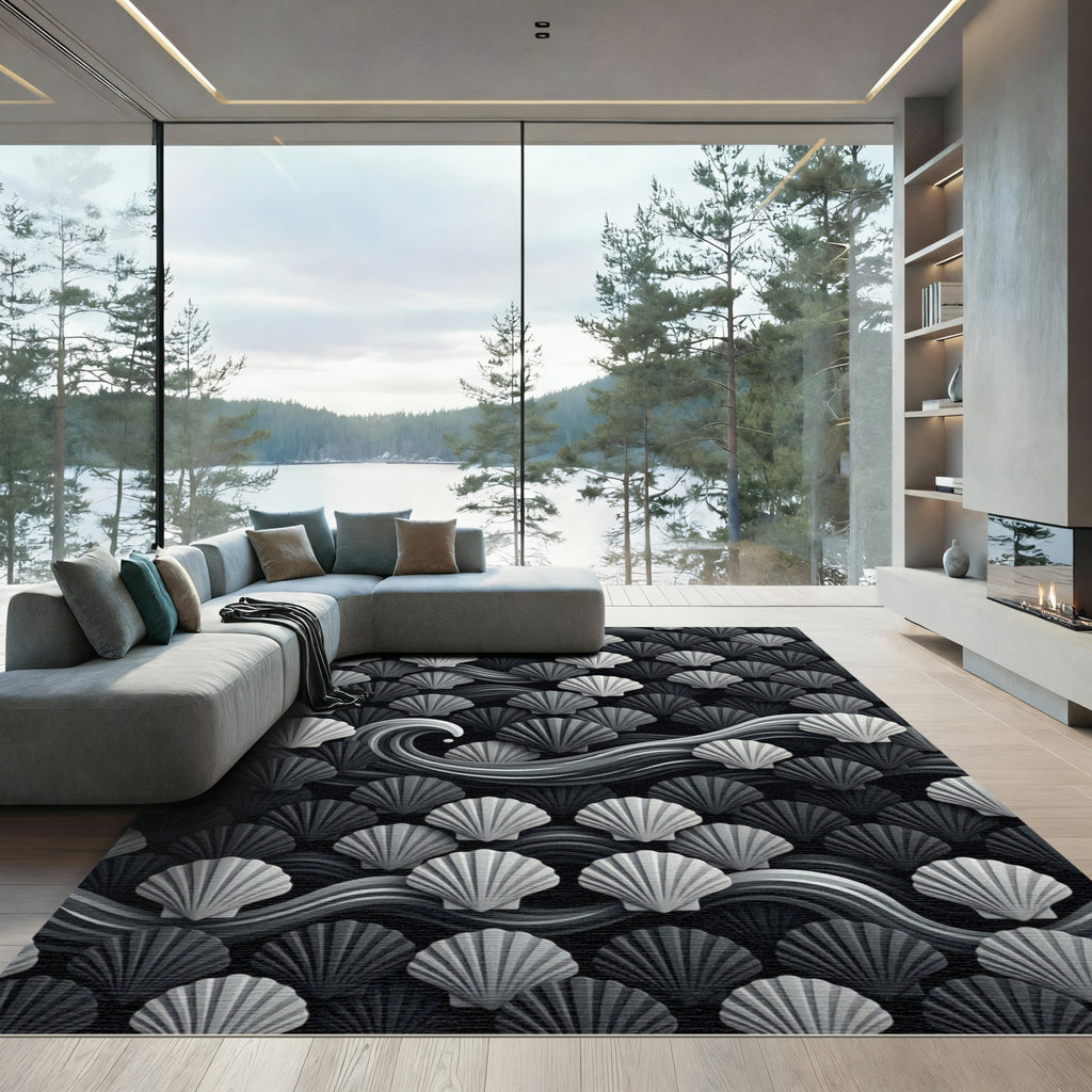 Monochromatic Seashell Wave Pattern Rug