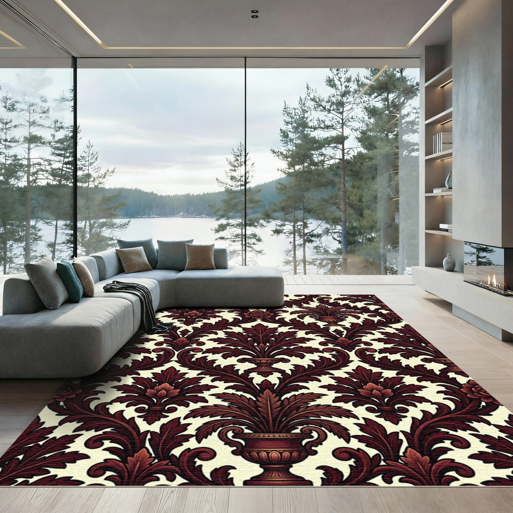 Rich Burgundy Acanthus Urn Foliage Rug