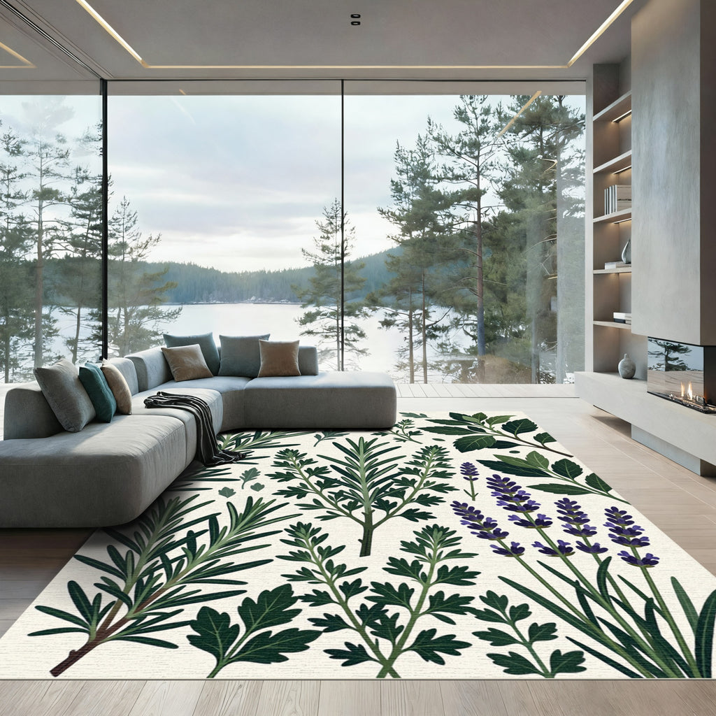 Green Herb Lavender Botanical Assemblage Rug