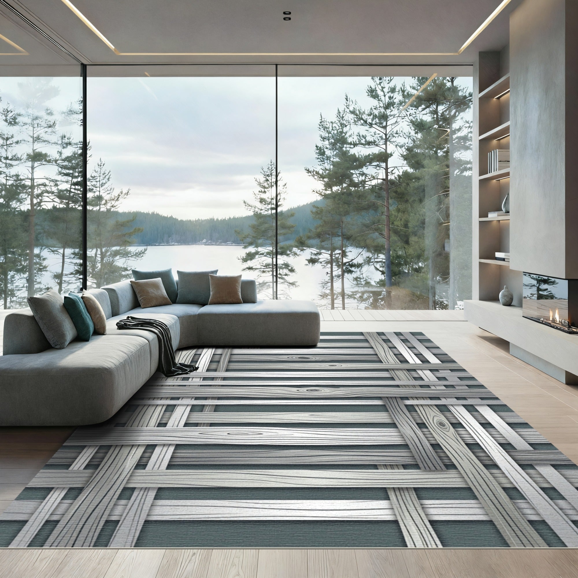 Silver Wood Grain Weave Texture Rug