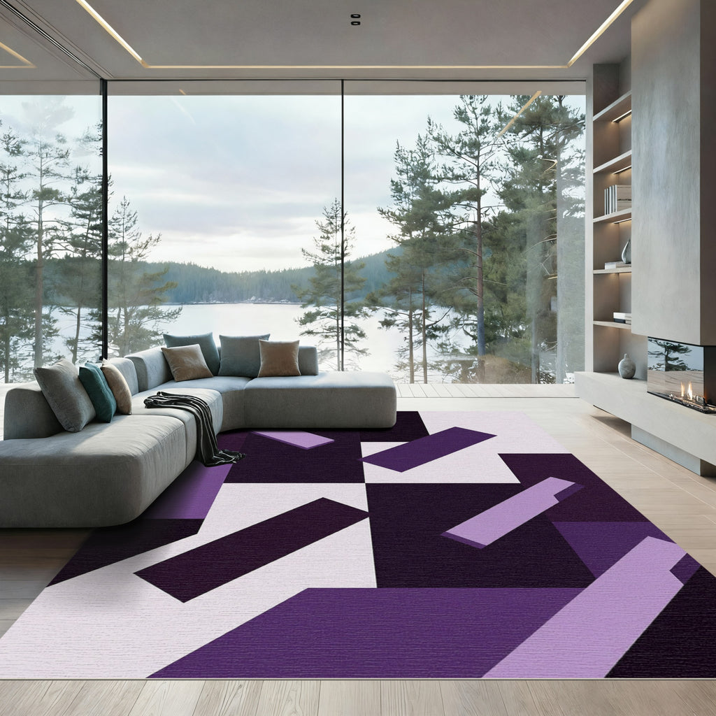 Modern Purple Geometric Rectangular Abstract Rug