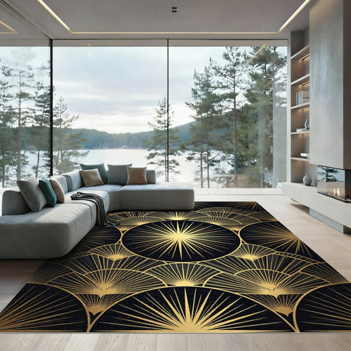 Art Deco Golden Fan Burst Rug