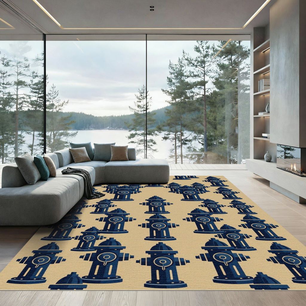 Navy Blue Industrial Hydrant Grid Rug