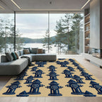 Navy Blue Industrial Hydrant Grid Rug