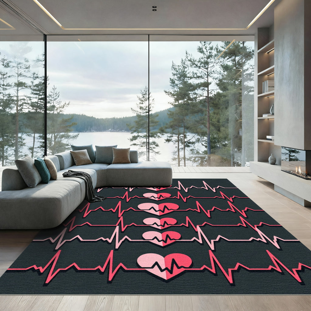 Pink Heartbeat EKG Collage Rug